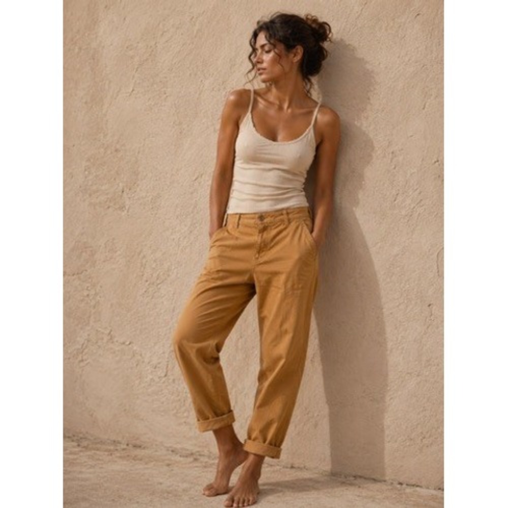 Gap Womens Girlfriend Khaki Pants Size 2 Camel Brown High Rise Tapered Chinos
